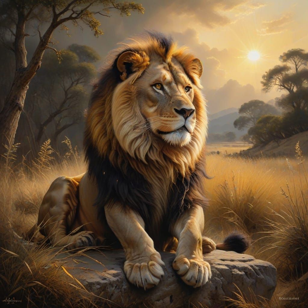 This painting captures the essence of the lion as a symbol o...