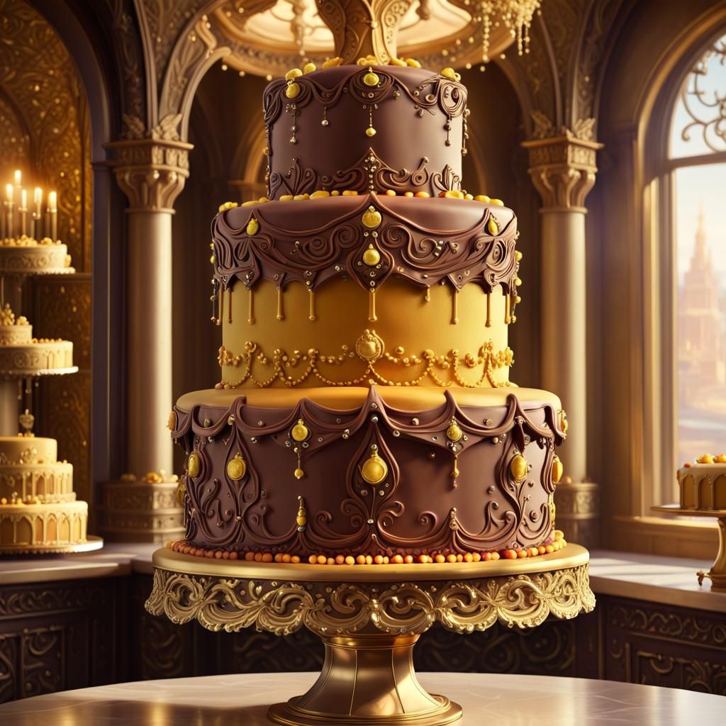 Majestic Cake Concept Art in Sunlit Bakery