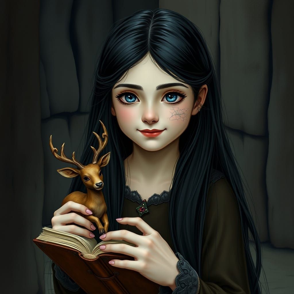 Medieval Princess with Book in Pre-Raphaelite Style