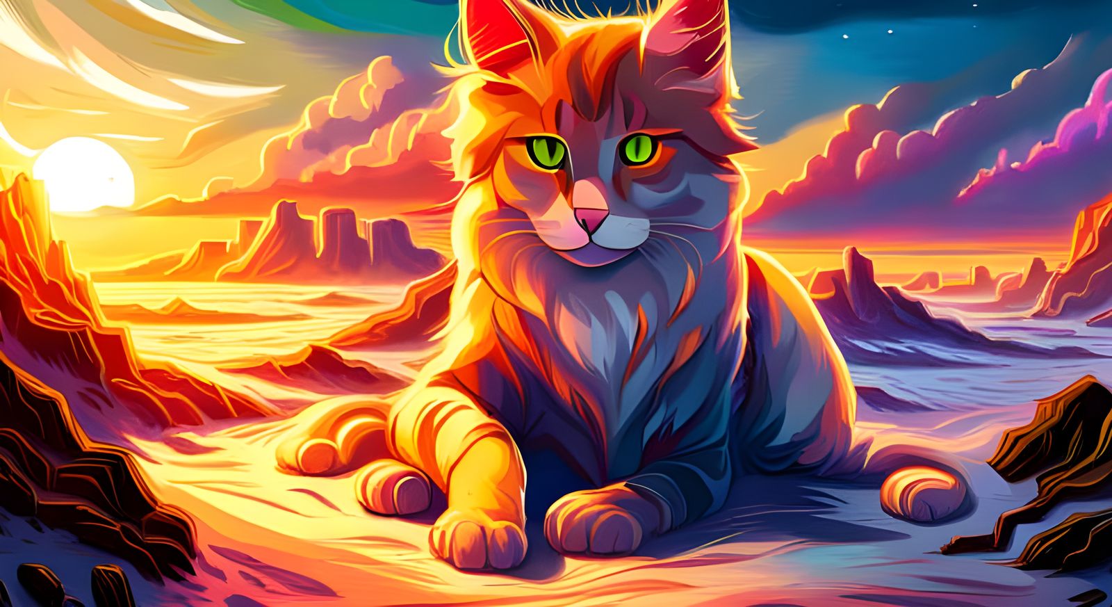 Warrior Cats Splash Art in Synthwave Style