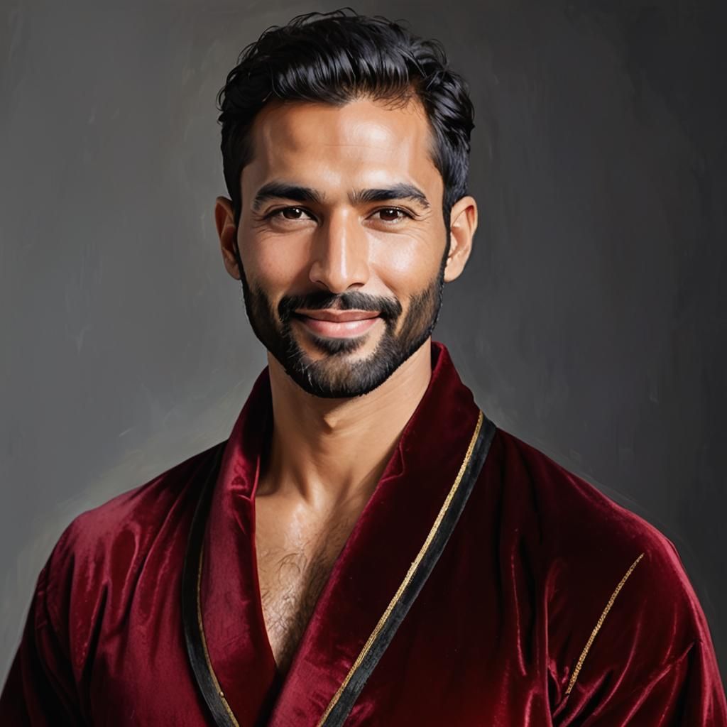 Smiling Man in Red Robe: Impressionist Oil Painting