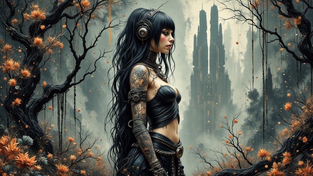 Cyberpunk Female in Dystopian Glitch Art