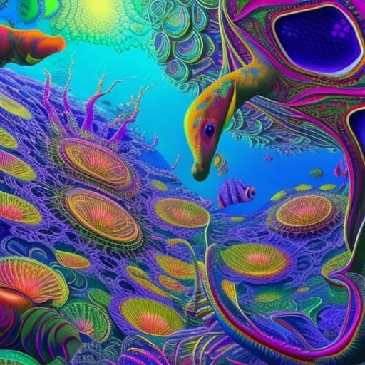 Psychedelic Aquarium Photoillustration in Fractal Style