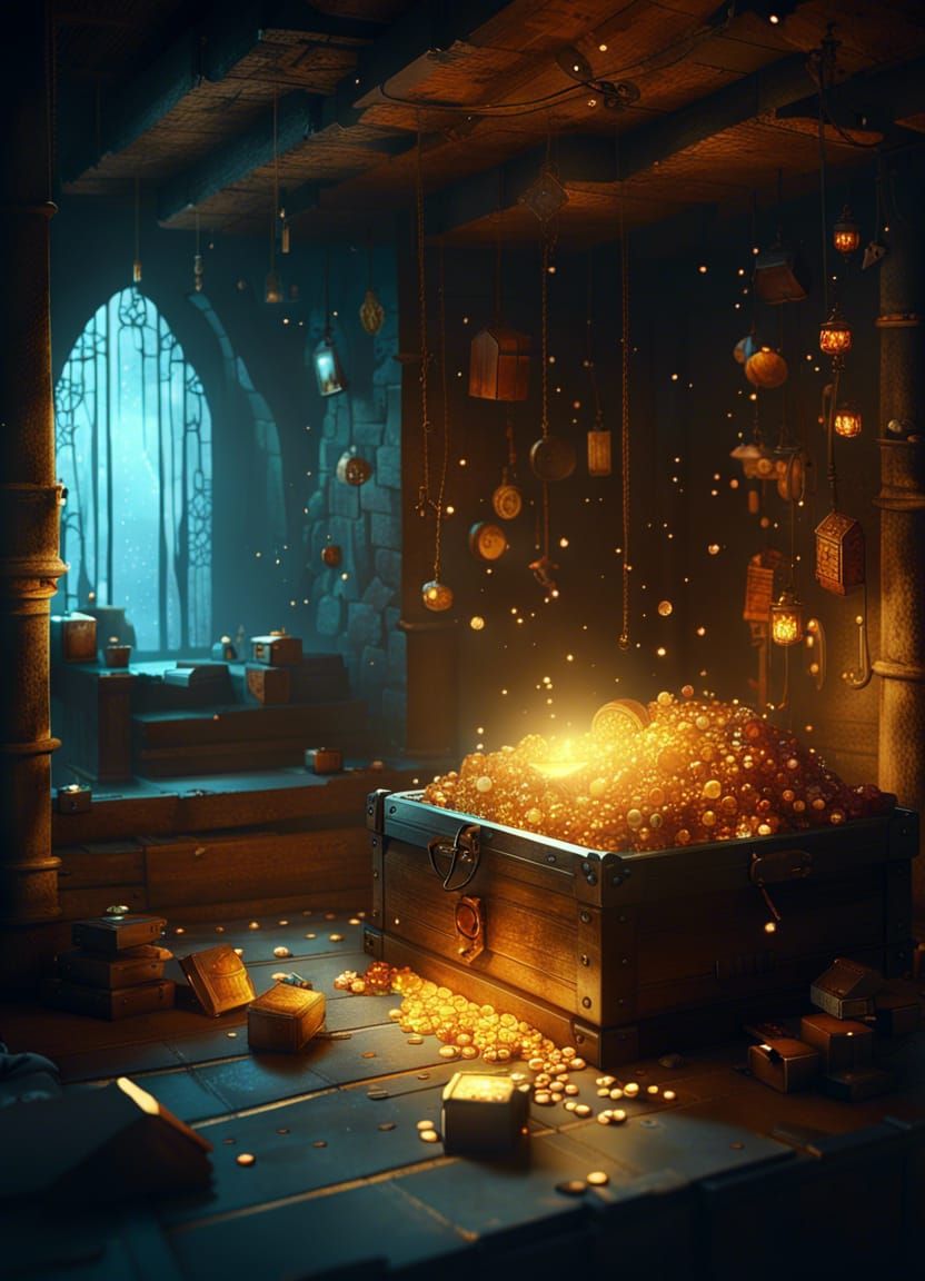 Eerie Dungeon Treasure Room with Floating Chest