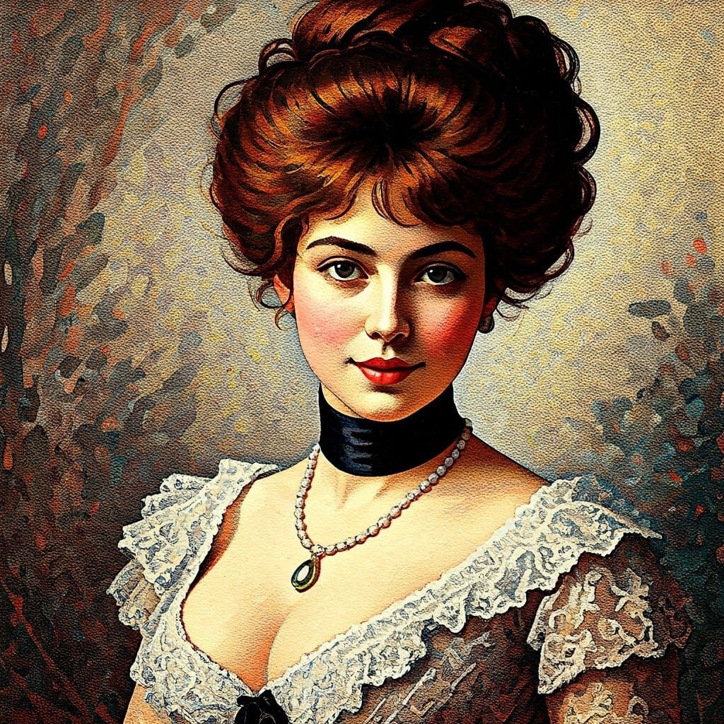 Elegant Woman in Pointillism Style with Lace