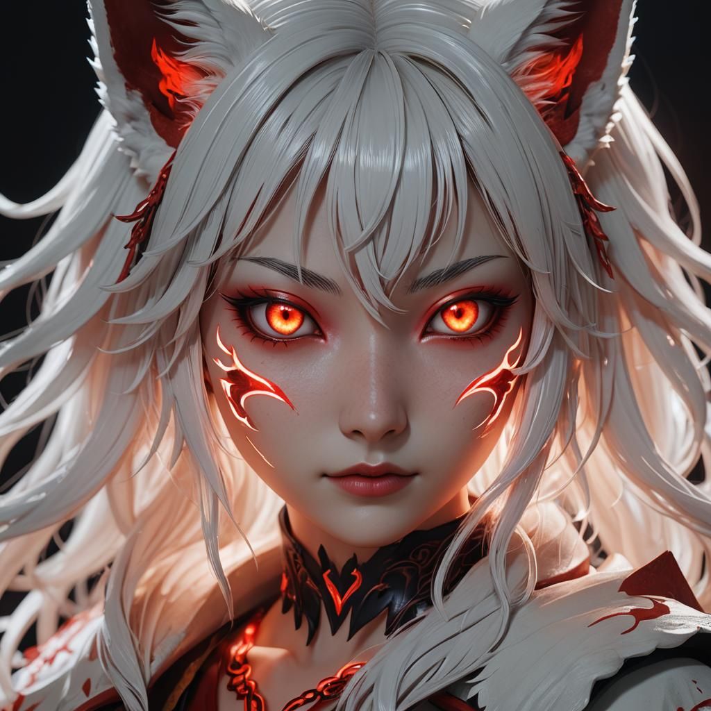 Kitsune Girl Possessed by Demon: 3D Anime Art