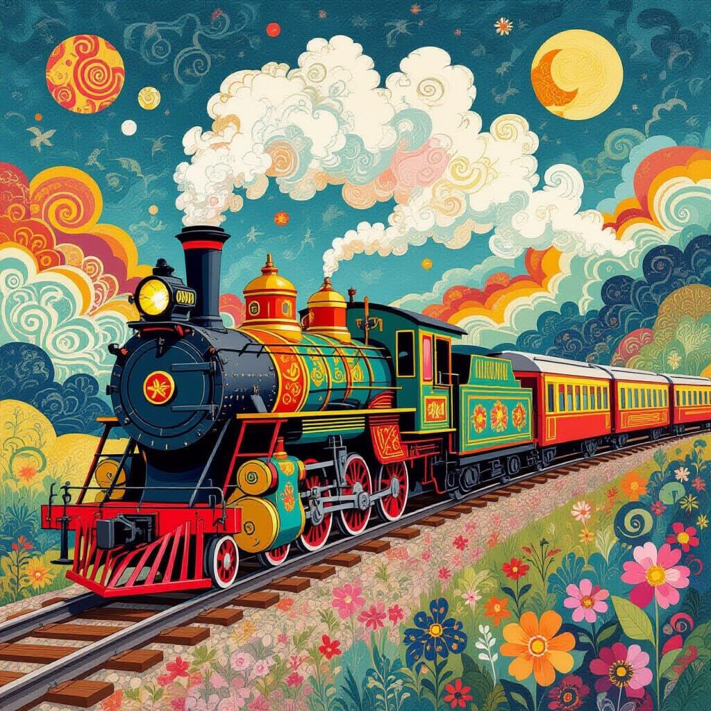 Folk Art Train Chugs Through Dreamscape