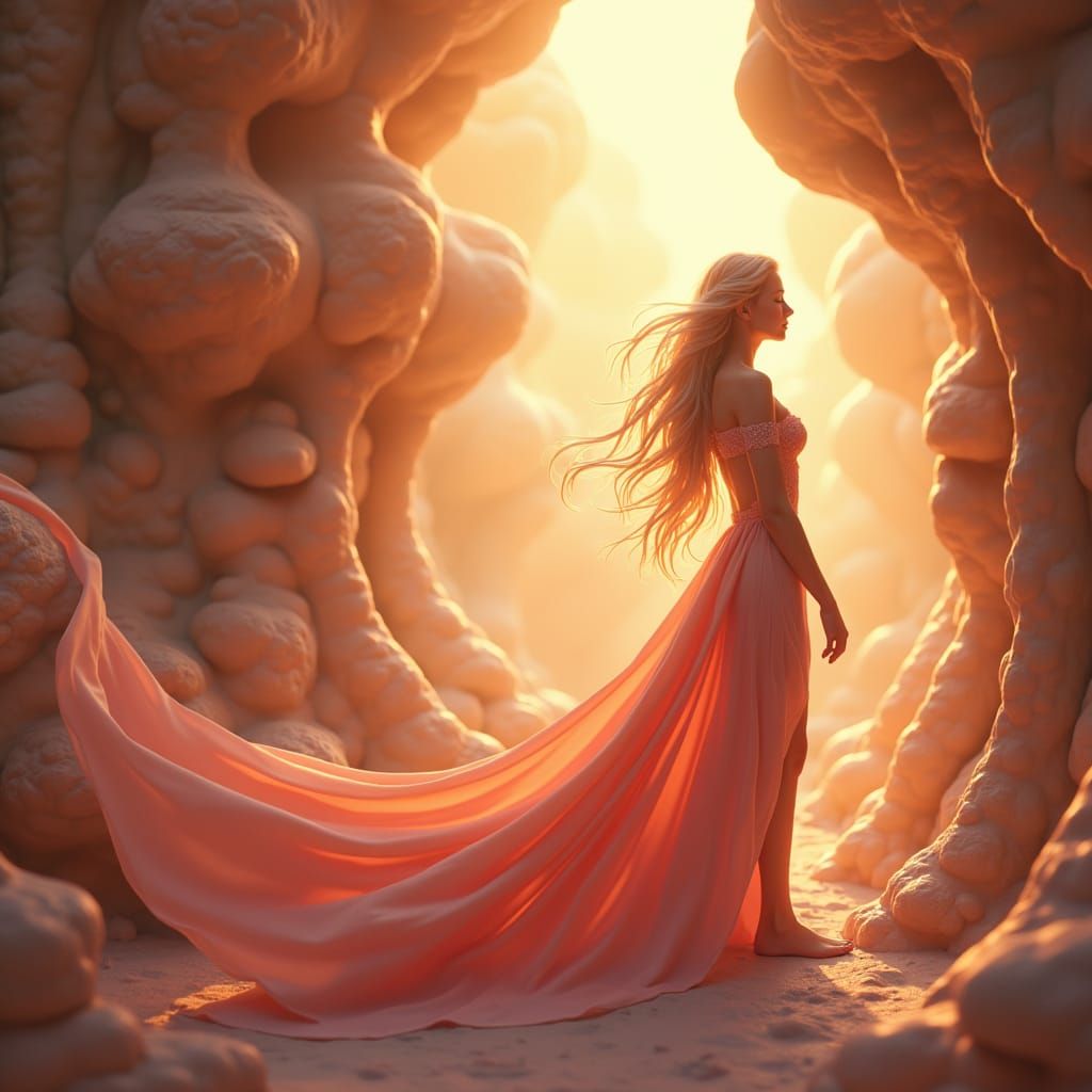 Radiant Woman in a Serene, Detailed Realm