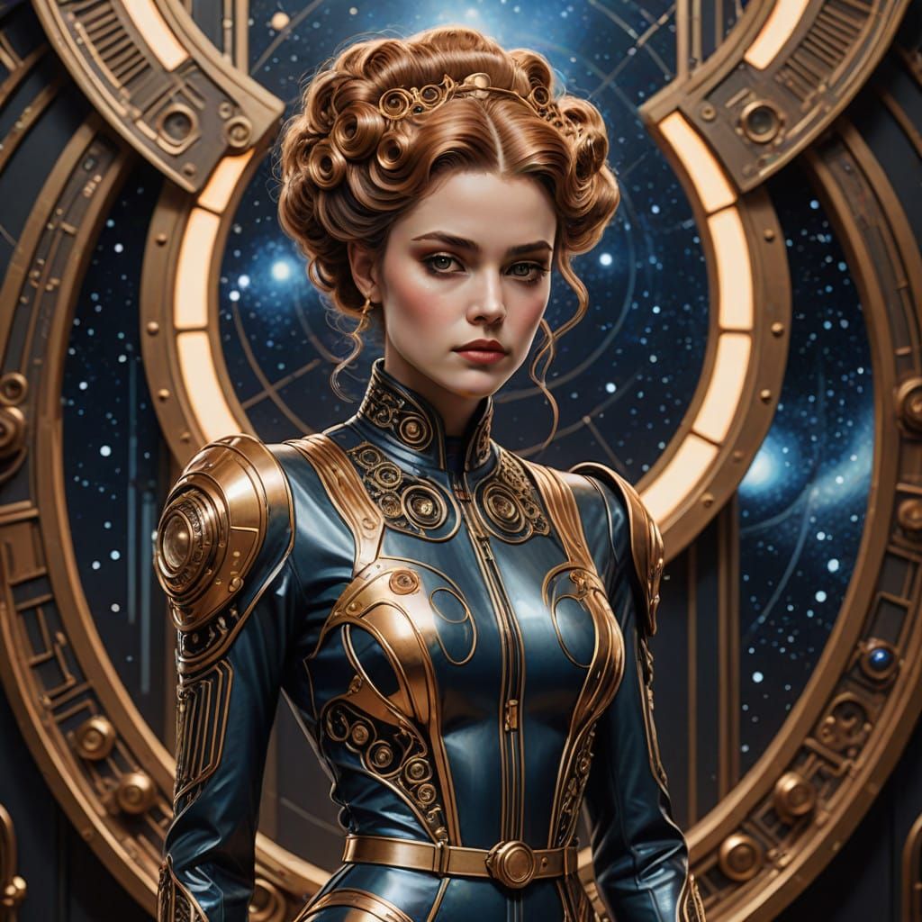 Retro-Futuristic Goddess of Tomorrow in Metallic Finery