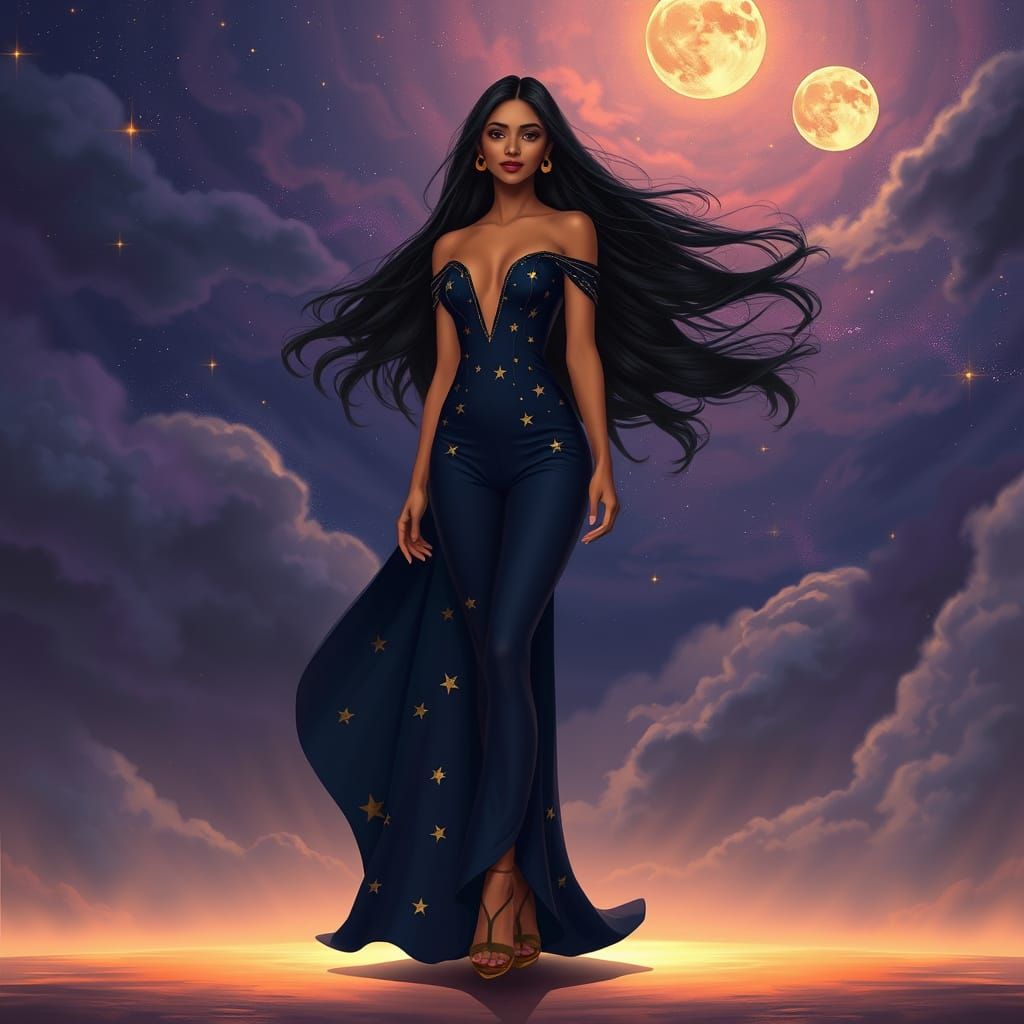 Celestial Sri Lankan Woman in Cosmic Gown