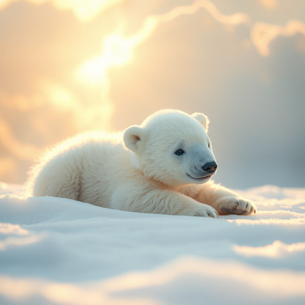 Fluffy Baby Polar Bear in Dreamy Sunlight