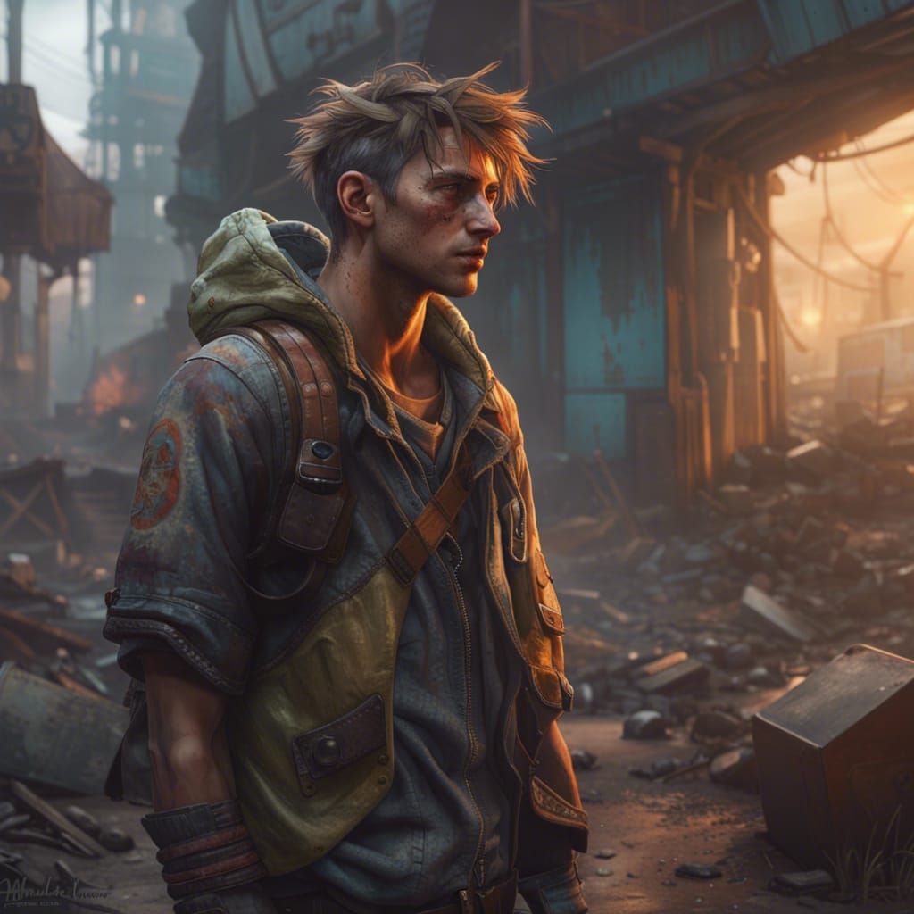 Post-Apocalyptic Young Man: Hyperdetailed Concept Art