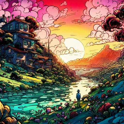 Man Contemplates Sunset by River's Edge