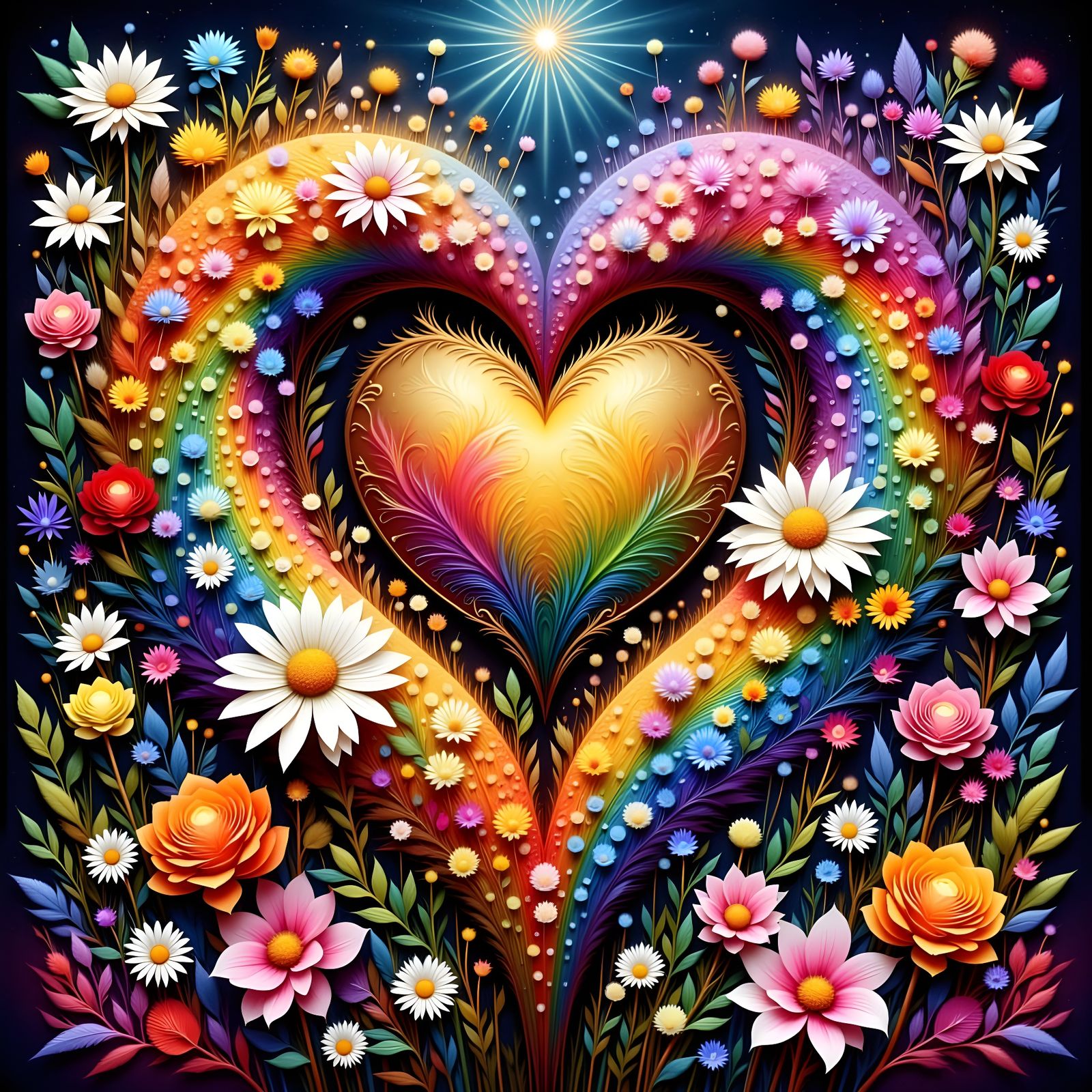 Golden Hearts Infinity Loop with Rainbow Floral Vines