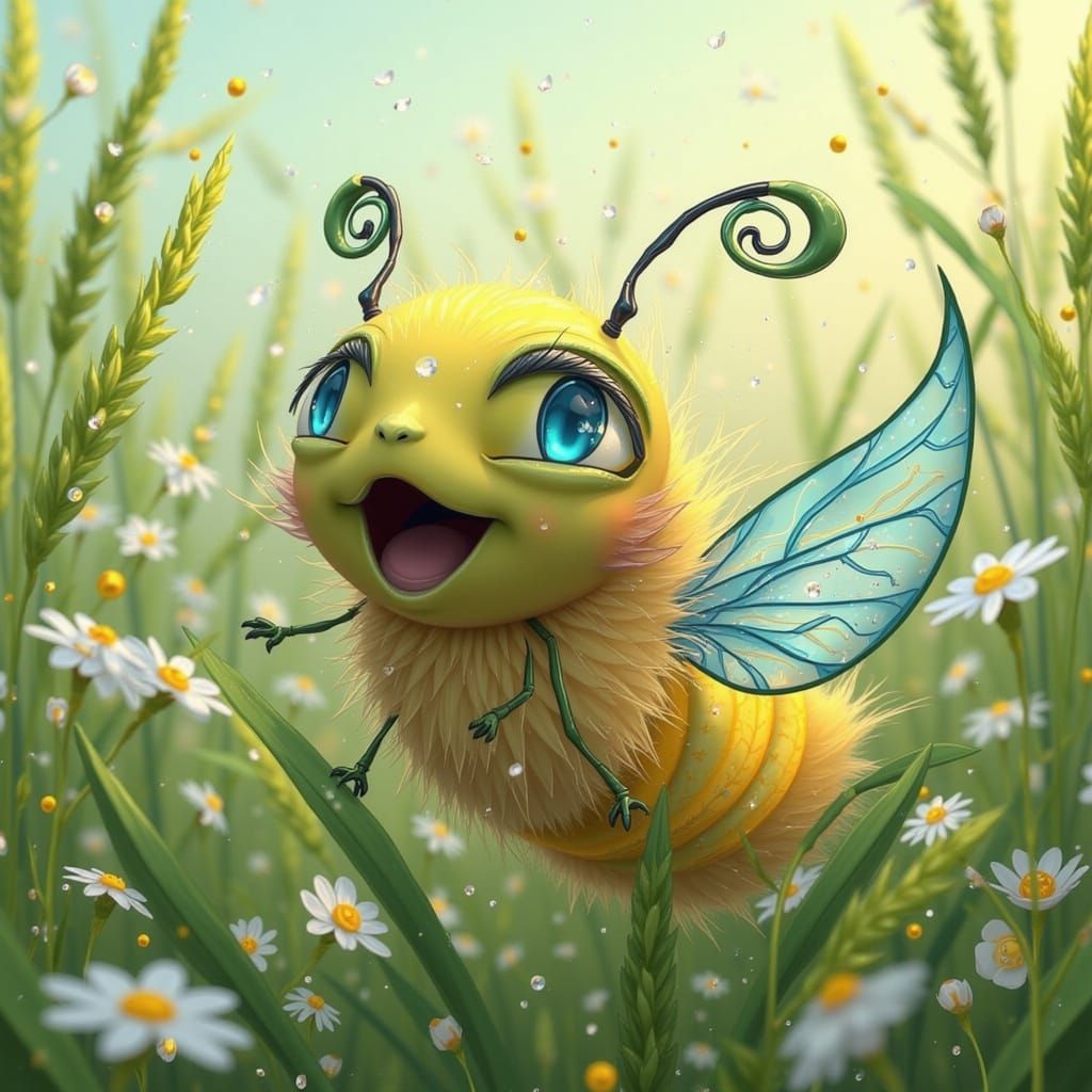 Cartoon Caterpillar's Delightful Grass Feast