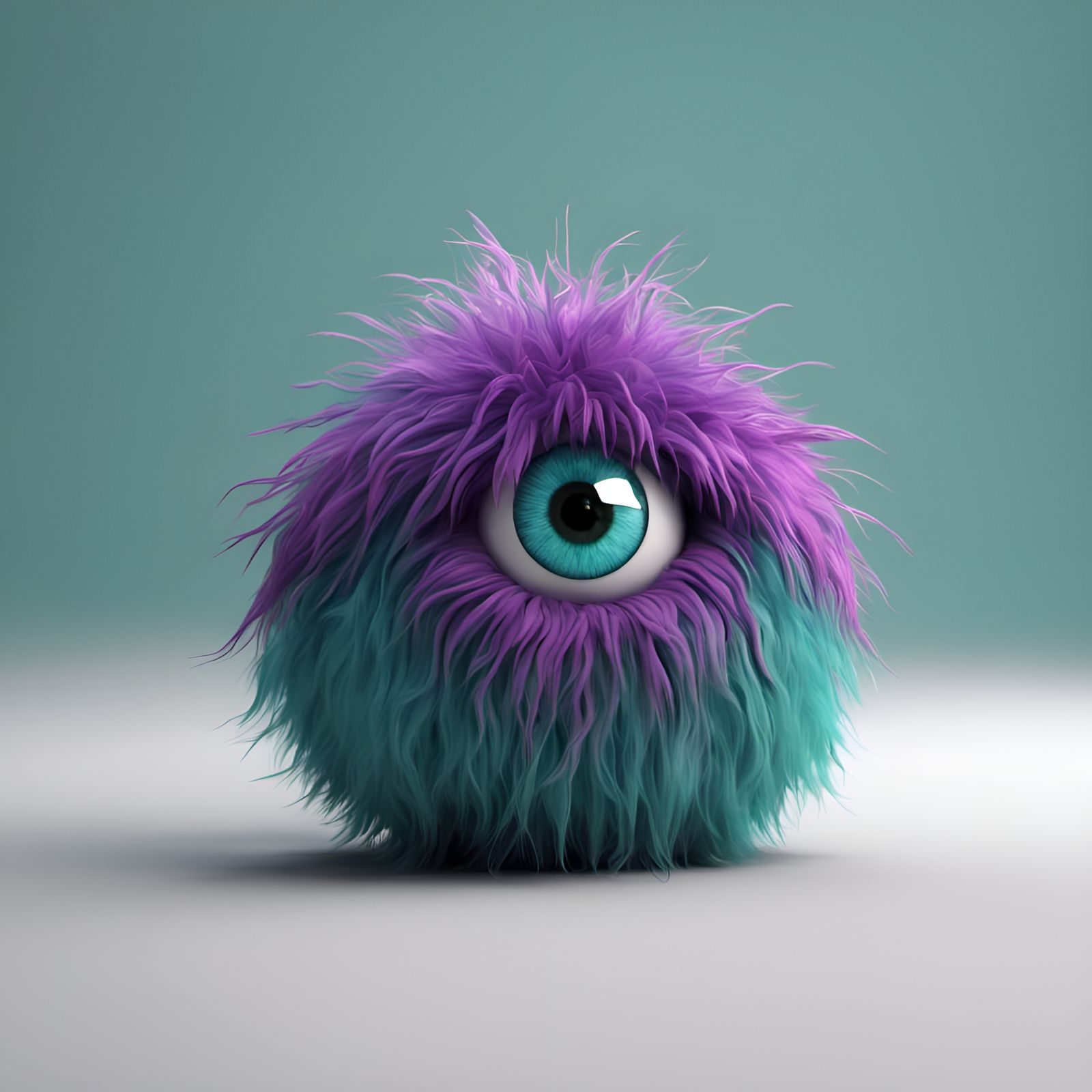 Purple and Teal Shaggy Creature in 3D