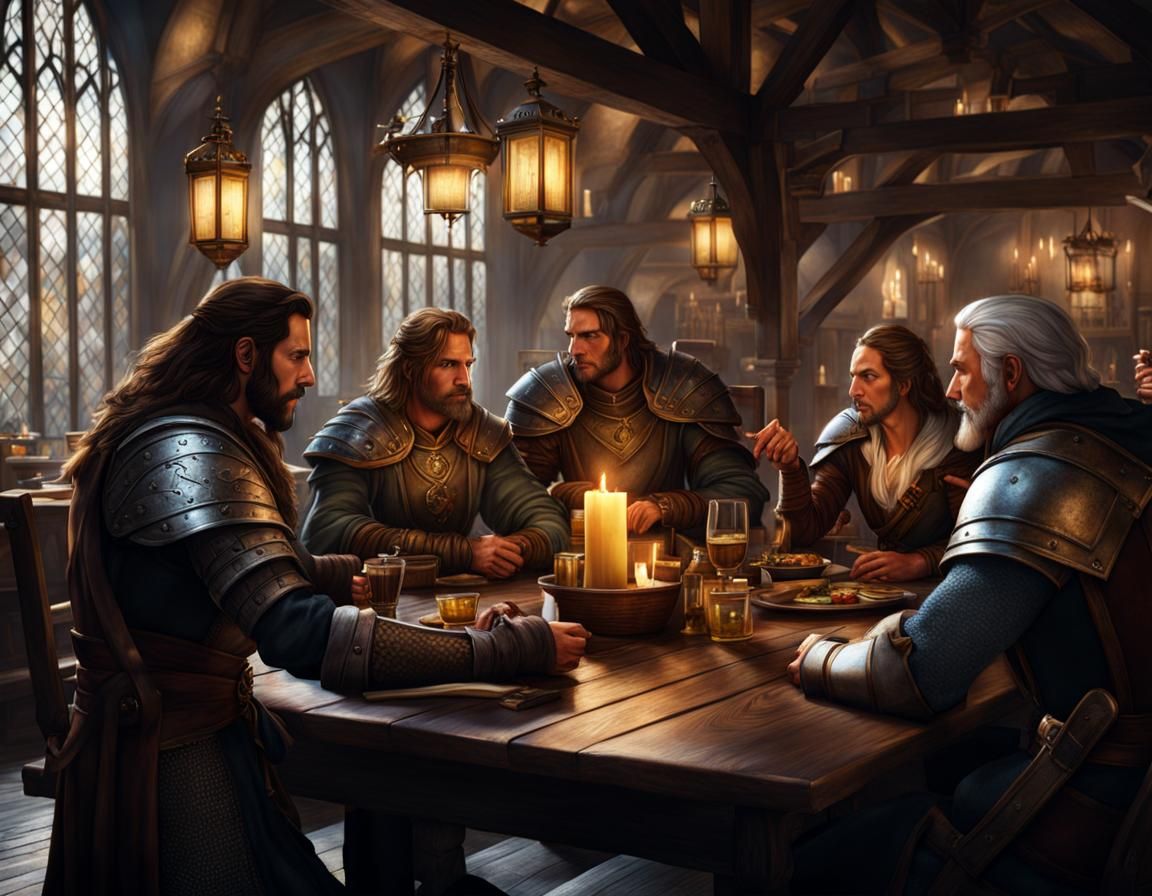 Fantasy Adventurers Relaxing in a Medieval Inn