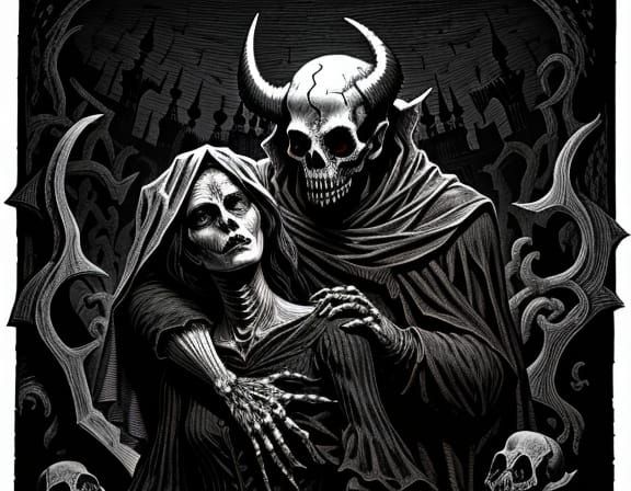 Devil-Dog Devouring Bride in Gustave Doré Style