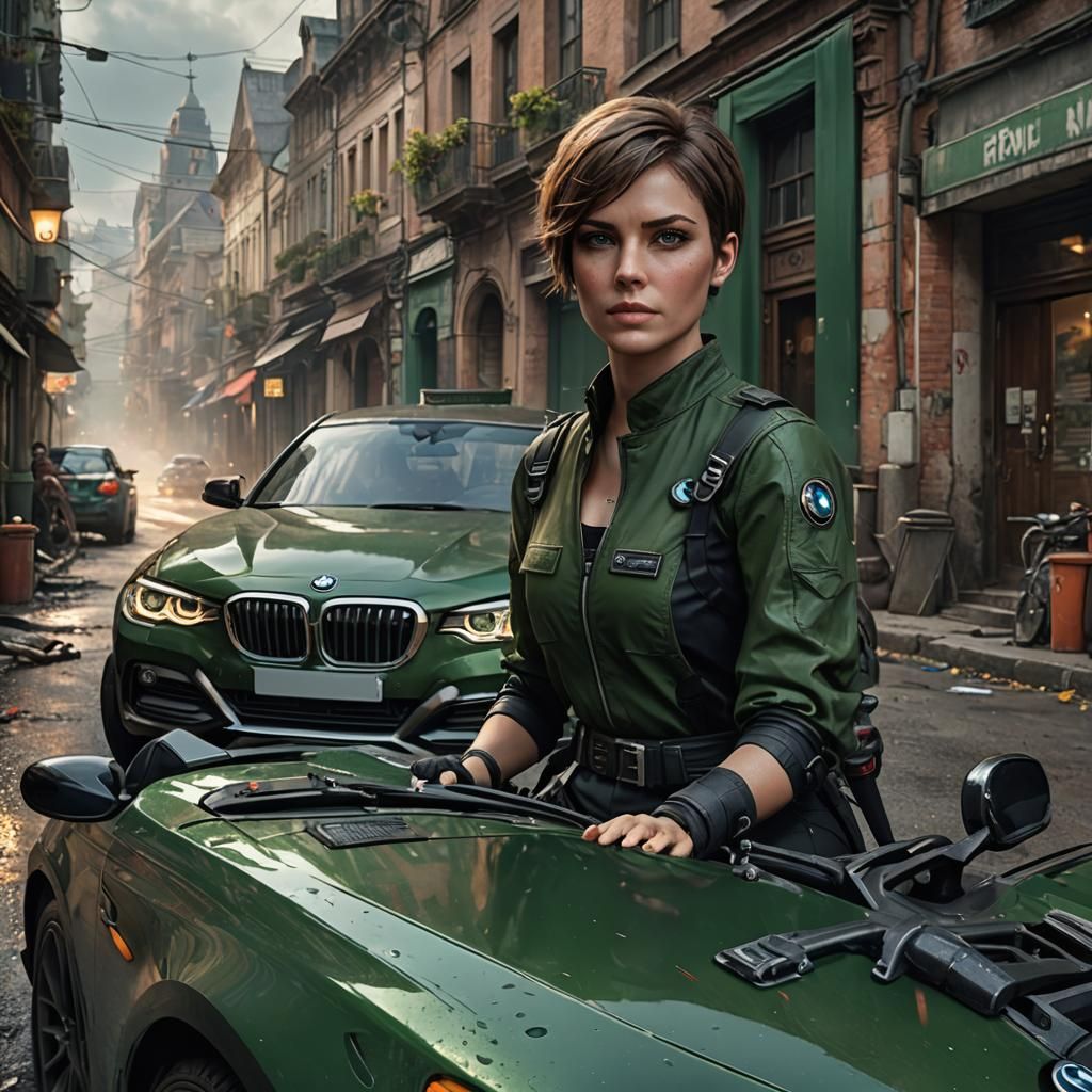 Girl in BMW: Detailed Fantasy Concept Art