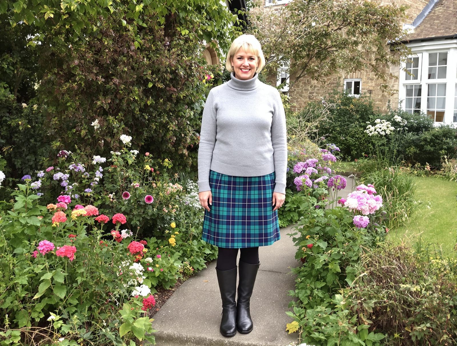 Woman in English Country Style Garden Photograph