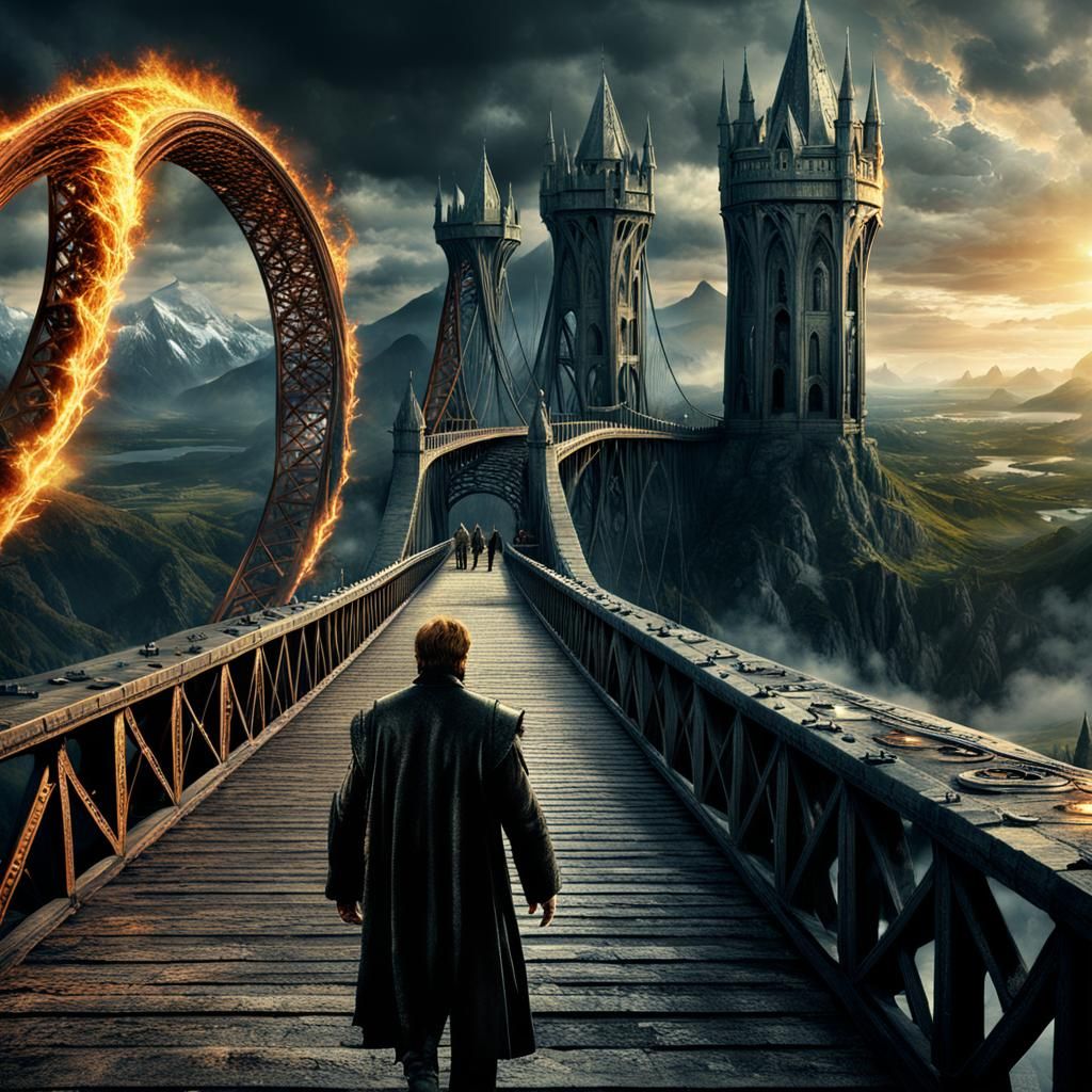 Epic Wizard Confrontation on Bridge: Digital Matte Painting