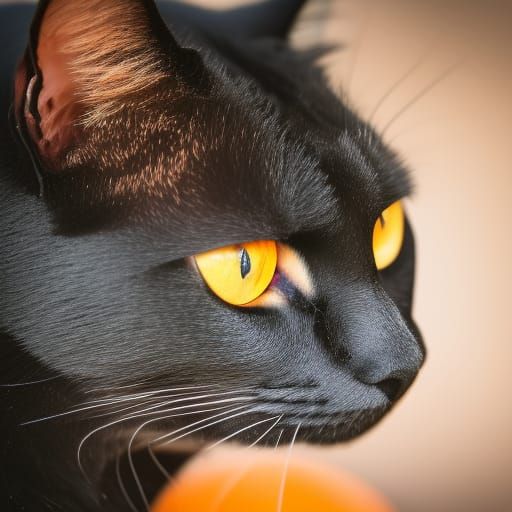 Beautiful black Bombay cat with orange eyes