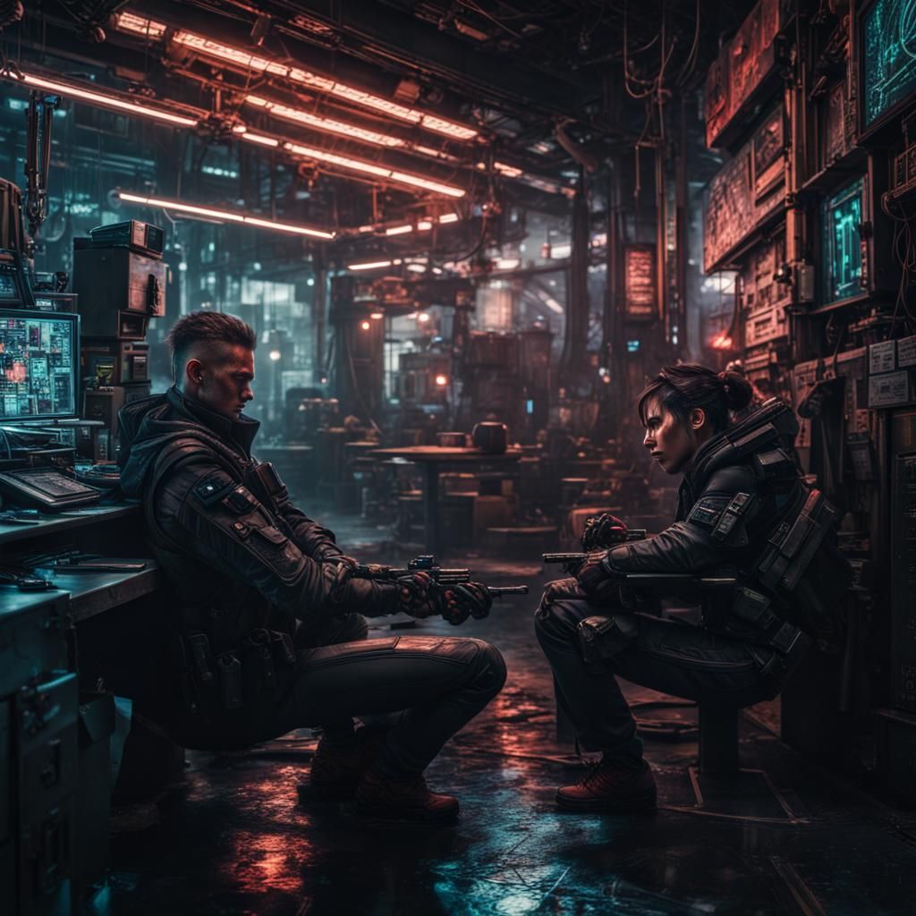 Cyberpunk Scene with Intricate Details and Moody Atmosphere
