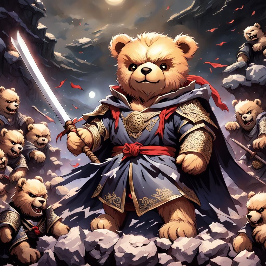 Teddy Bear Wuxia Hero Conquers Goblins in Manga Style