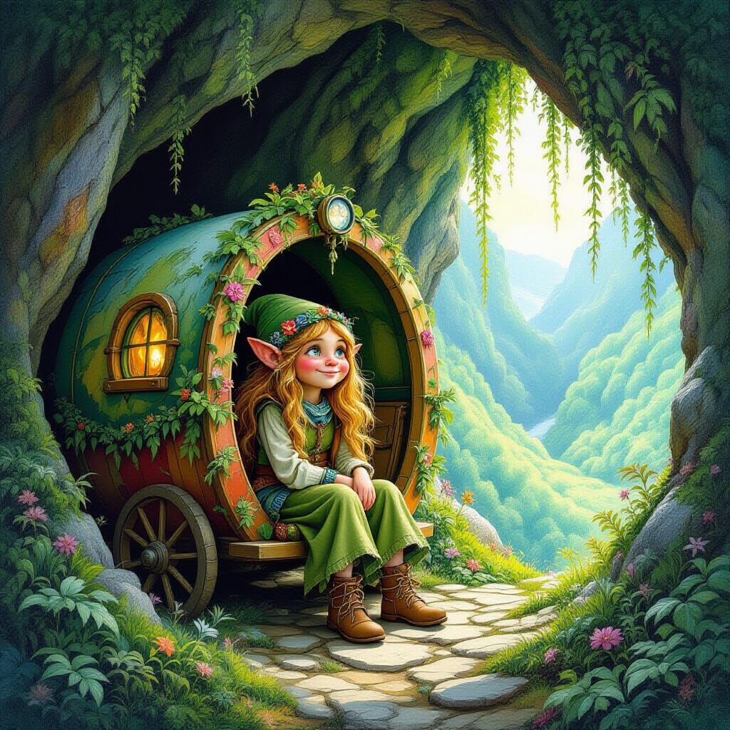 Young Troll Girl in Caravan, Fantasy Art