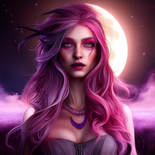 Fantasy Witch with Pink Hair, Digital Art