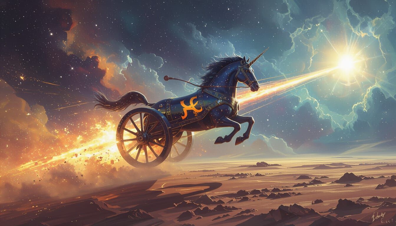 Mars as a Fiery Chariot Charging Through Cosmic Nebulae