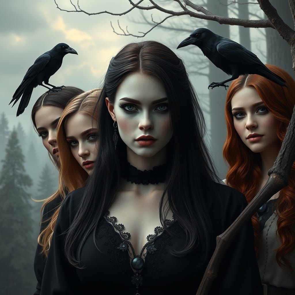 Goth-Inspired Guardian in Ethereal Landscape