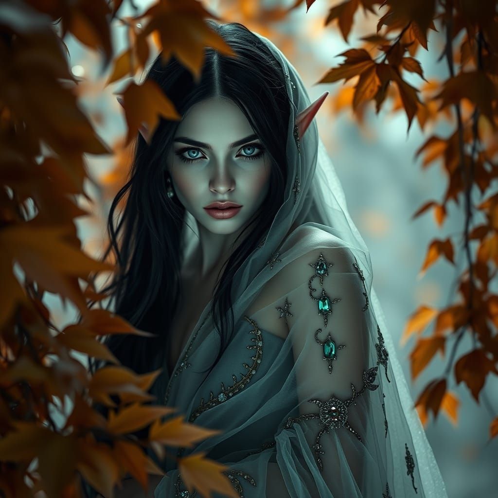 Gothic Elf Maiden Emerges from Autumnal Shadows
