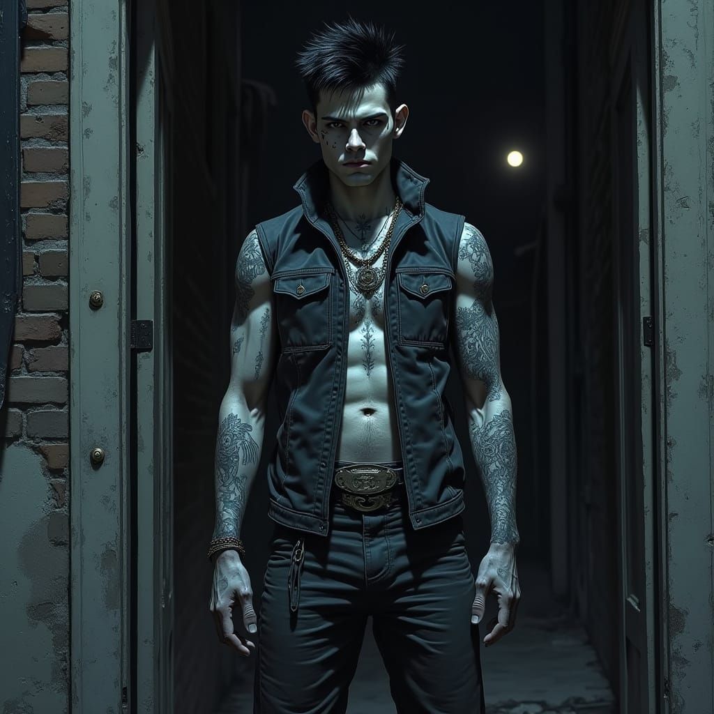 Midnight Tenement Portal in Hyper-Realistic Style