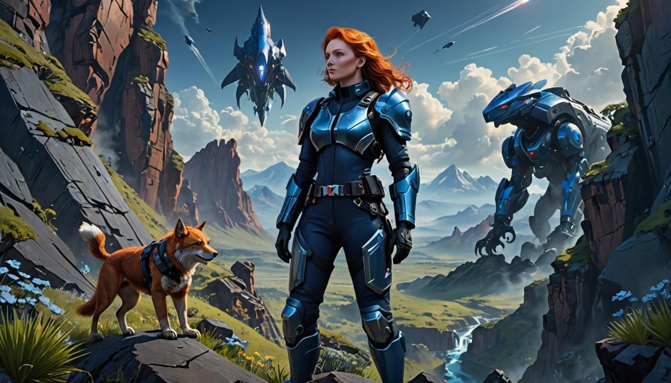 Sci-Fi Woman Gazing at Alien World