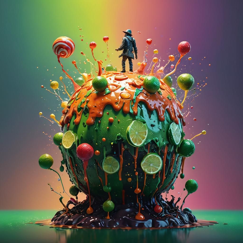 Vibrant Lime Candyman Character as 3D Digital Art