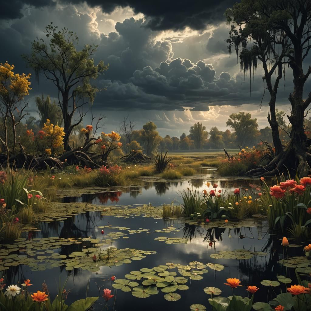 Dramatic Swamp Landscape at Twilight: Digital Matte Painting