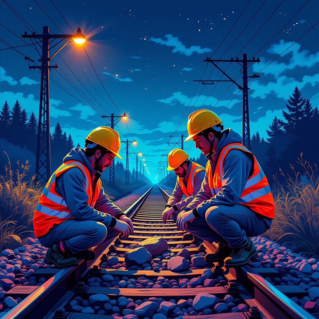 Italian Geologists Sample Rocks at Night in Neon Futurism