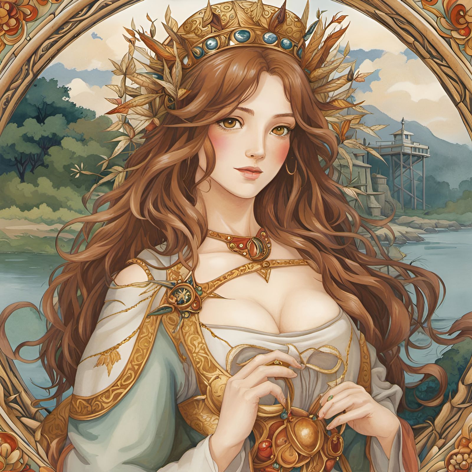 Curvy Goddess in Studio Ghibli Watercolor Style