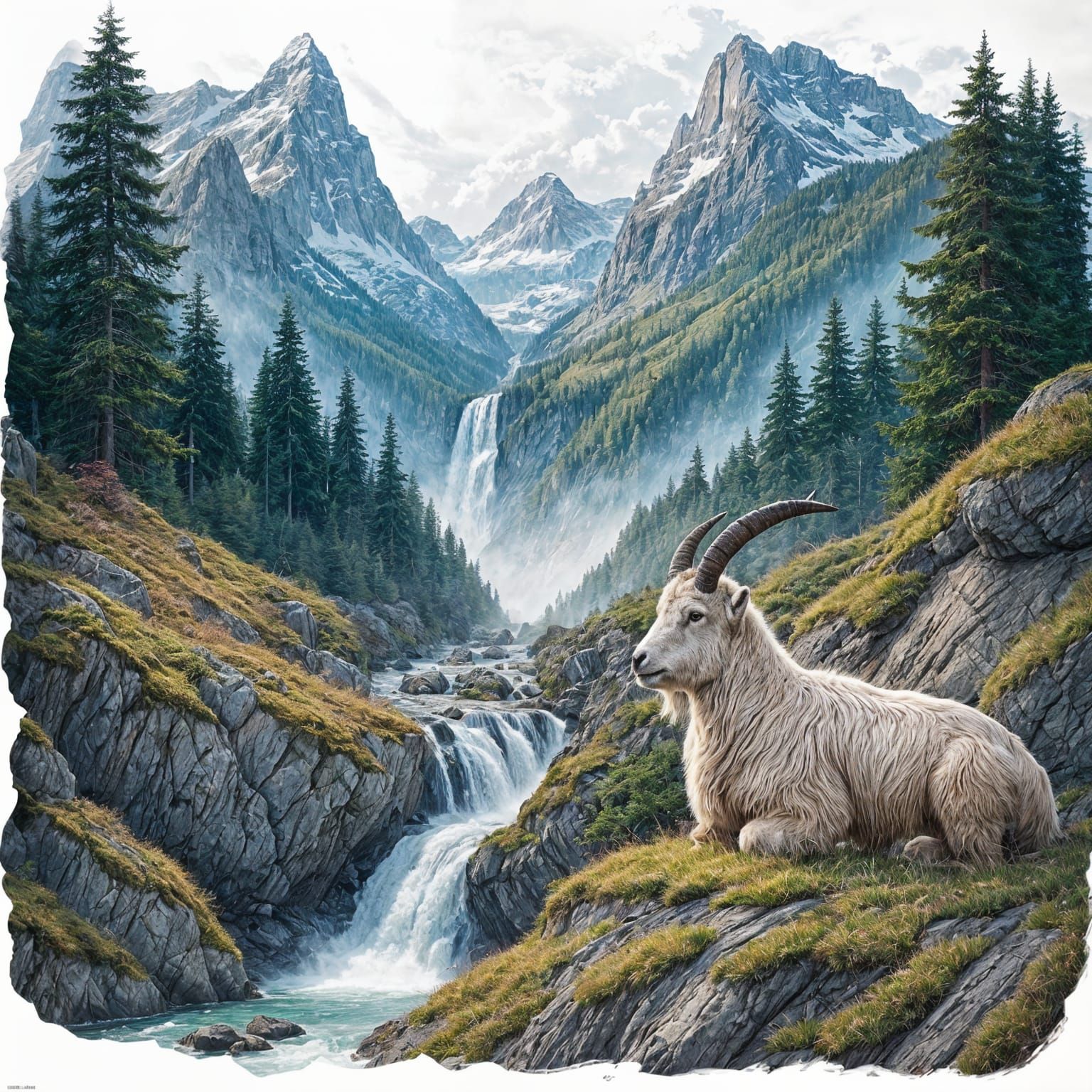 Mountain Goat Serenity in Majestic Swiss Alps Landscape