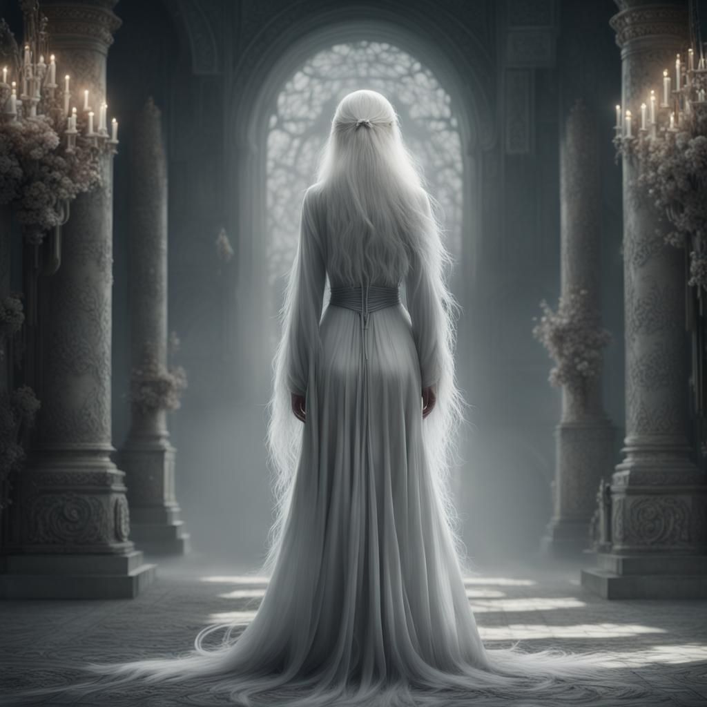Ethereal Ghost Woman in Gray Dress