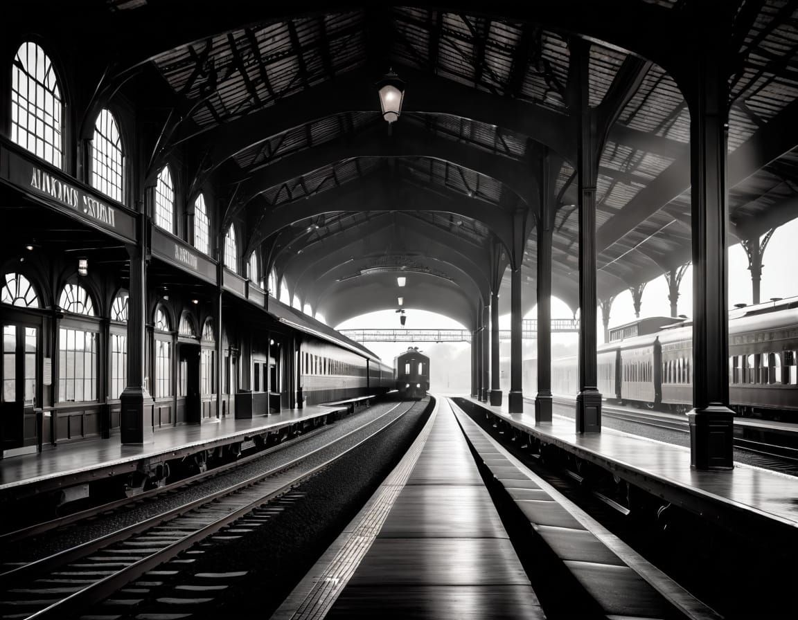 Monochrome Splatter Art of an Antique Train Station