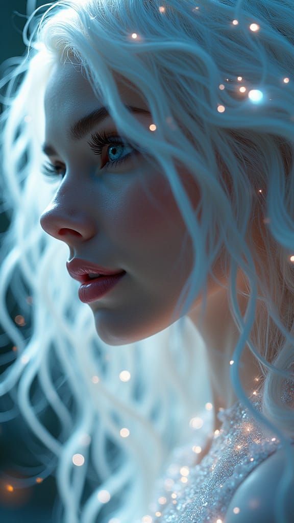 Ethereal Woman Emerges from Radiant Energy Strands