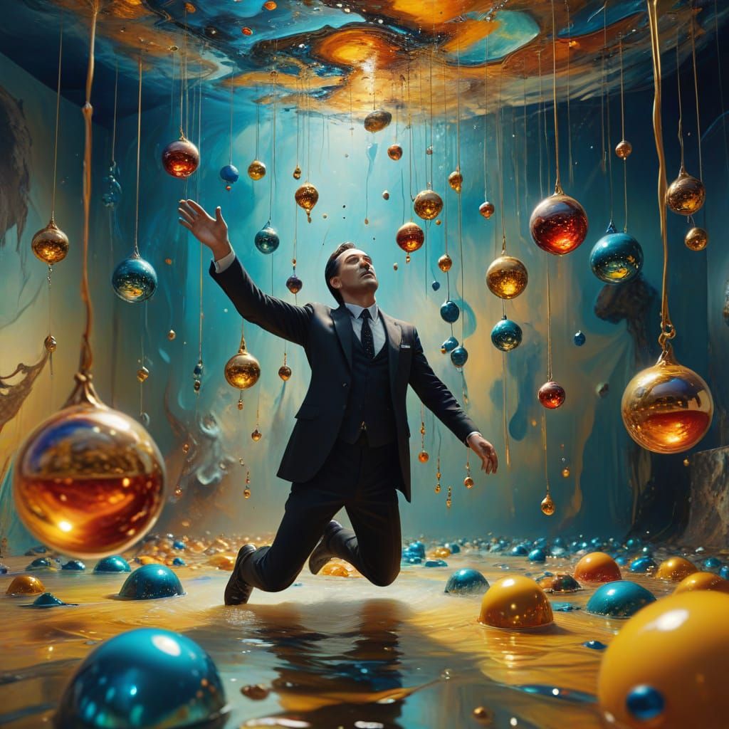 Surreal Oil Painting of a Person Suspended in Mid-Air