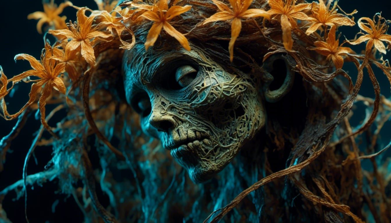 Bioluminescent Clematis Macro Photograph with Lace Patterns