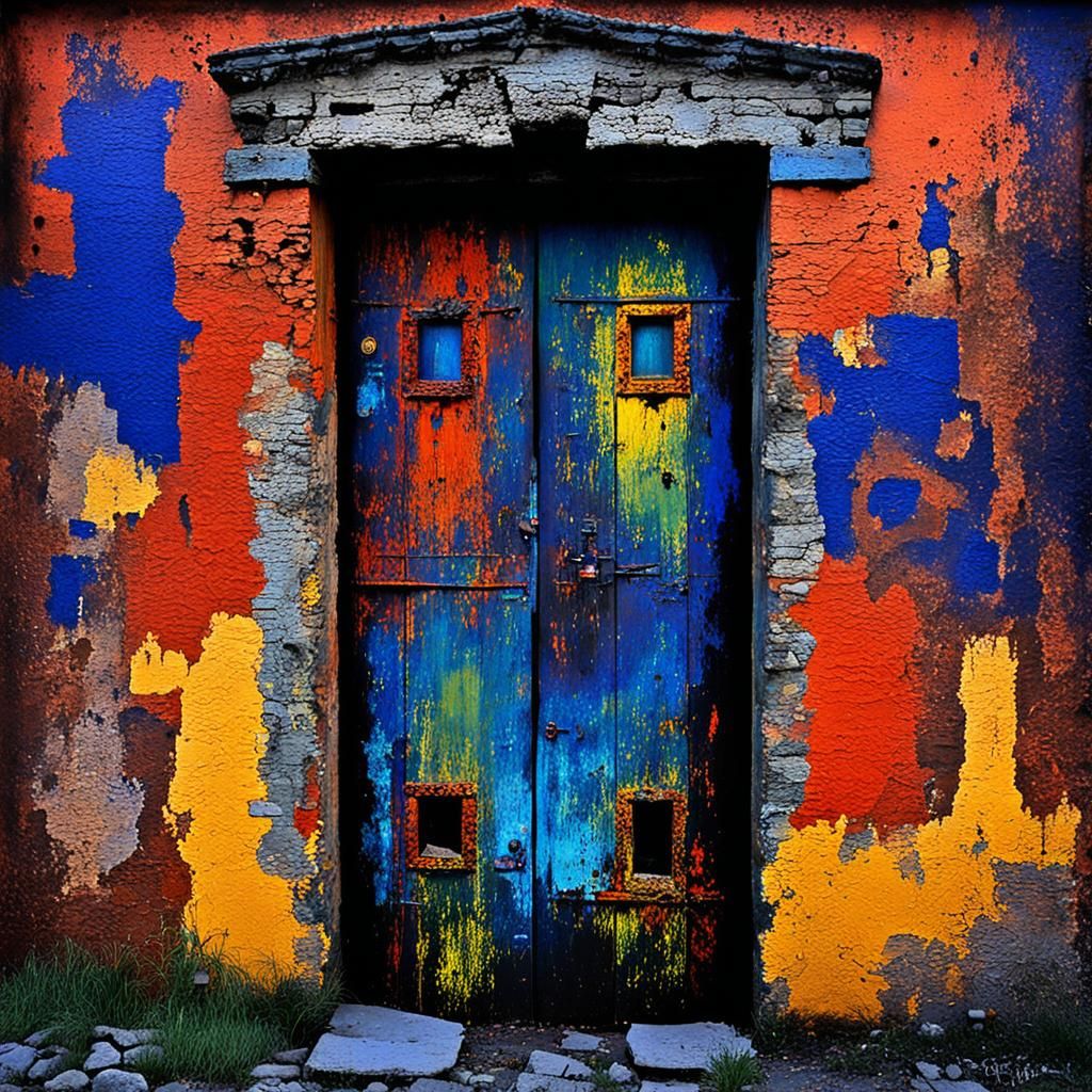 Aztec Painting: Merlin on Medieval Castle Door
