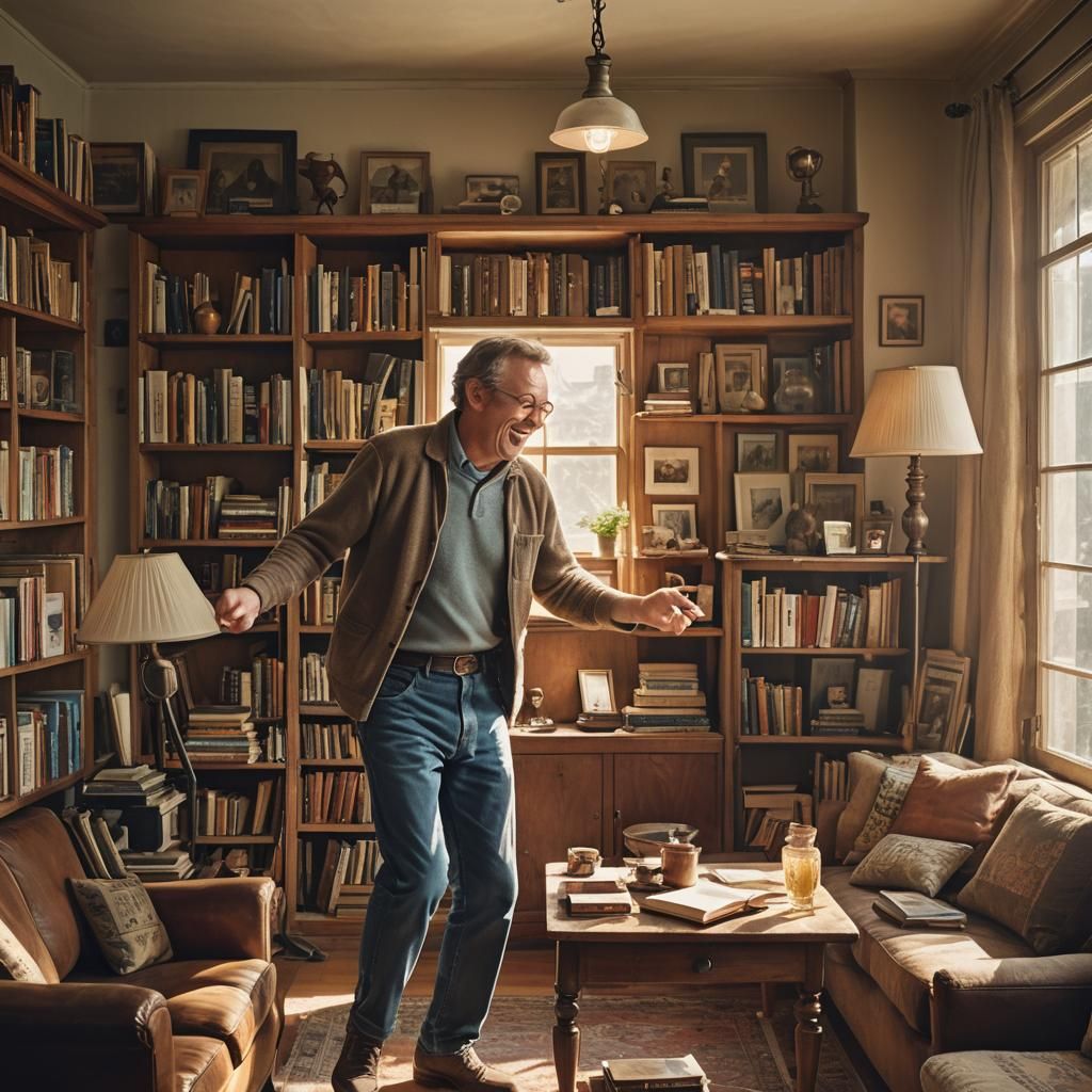 Triumphant Dance in Cozy Living Room, Matte Painting