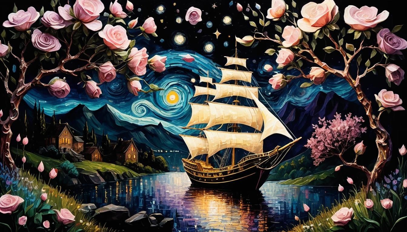 Golden Ship Sets Sail: Whimsical Impasto Painting