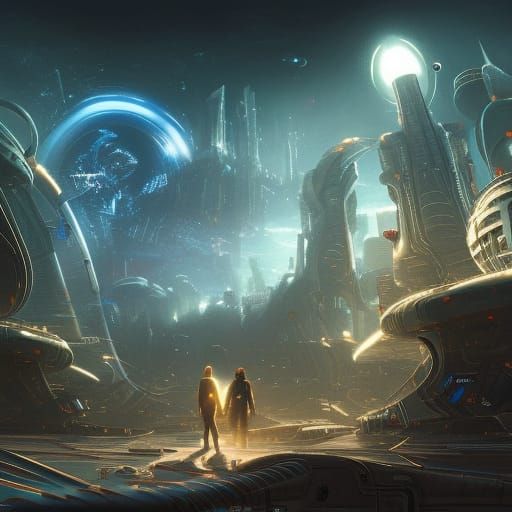 Futuristic Alien Town at Night in Digital Illustration