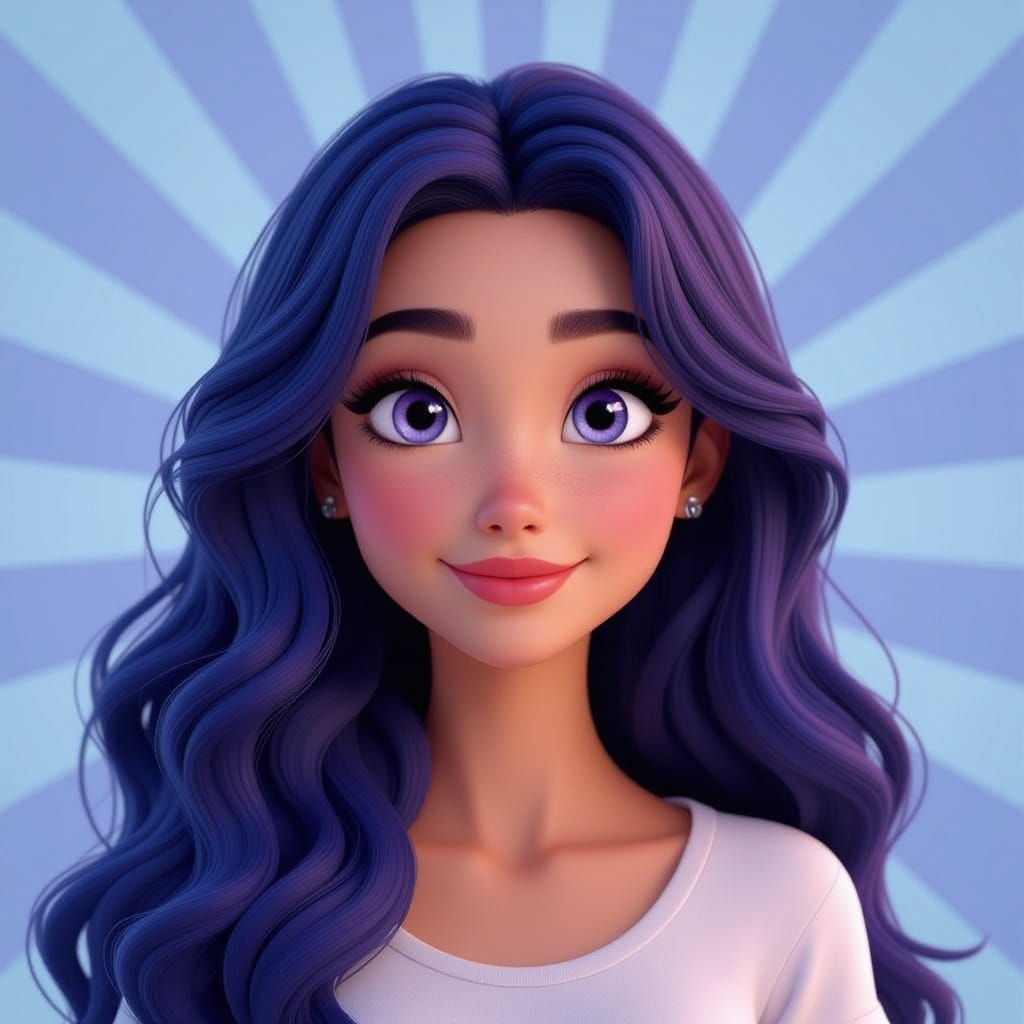 Young Woman with Blue Hair and Purple Eyes in Digital Art St...